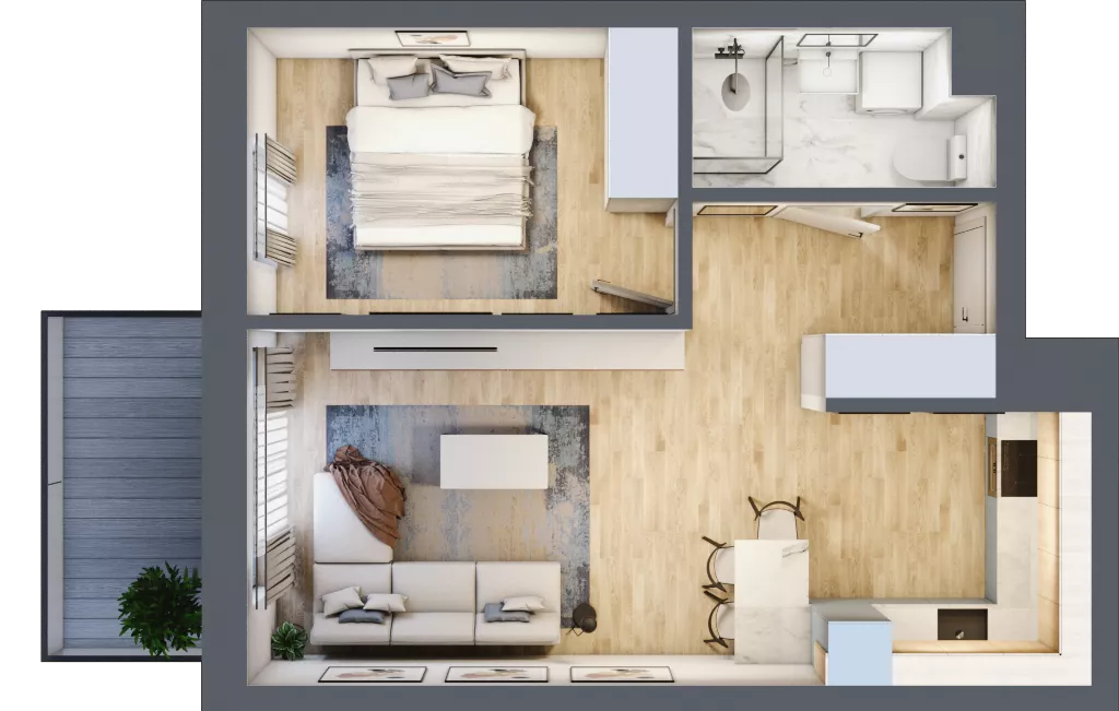 2 pokoje, mieszkanie 44,05 m², piętro 1, oferta nr B1.09, Osiedle Kwiatowe, Mysłowice, ul. Kwiatowa