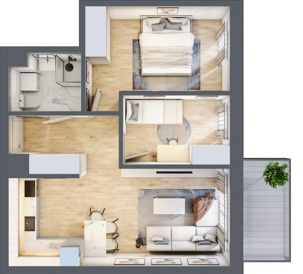 3 pokoje, mieszkanie 51,63 m², piętro 2, oferta nr B2.07, Osiedle Kwiatowe, Mysłowice, ul. Kwiatowa