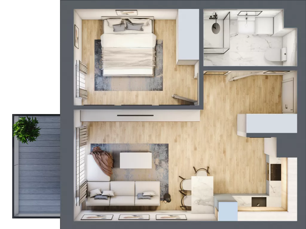 2 pokoje, mieszkanie 44,80 m², piętro 3, oferta nr B3.10, Osiedle Kwiatowe, Mysłowice, ul. Kwiatowa