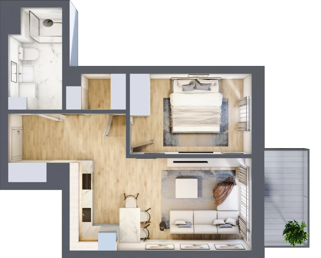 2 pokoje, mieszkanie 44,95 m², piętro 4, oferta nr B4.02, Osiedle Kwiatowe, Mysłowice, ul. Kwiatowa