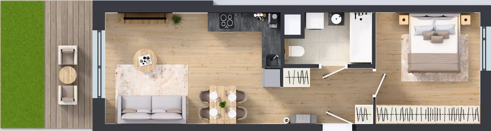 2 pokoje, mieszkanie 45,56 m², parter, oferta nr E/122, Apartamenty Literacka bud. E i F, Warszawa, Bielany, Piaski, ul. Literacka