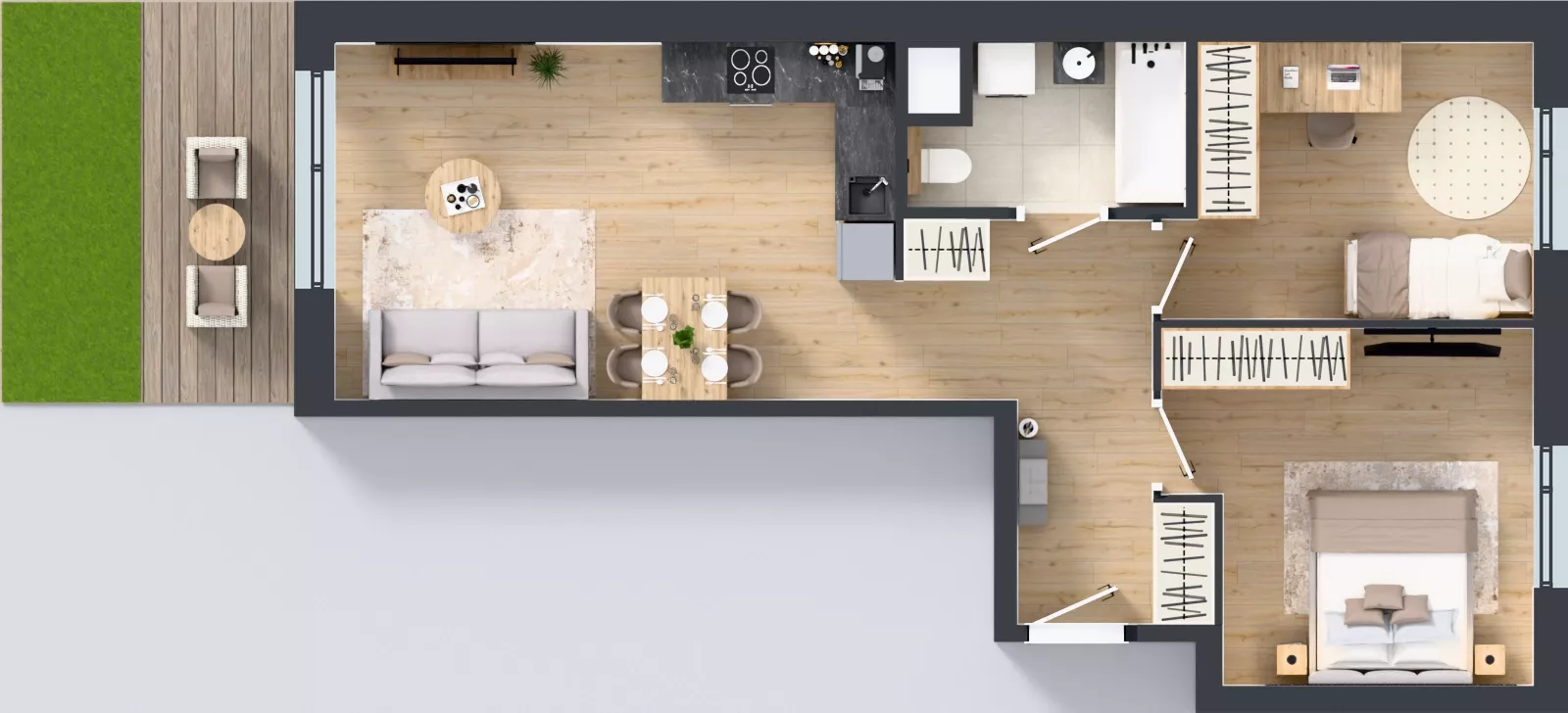 3 pokoje, mieszkanie 59,76 m², parter, oferta nr E/150, Apartamenty Literacka bud. E i F, Warszawa, Bielany, Piaski, ul. Literacka