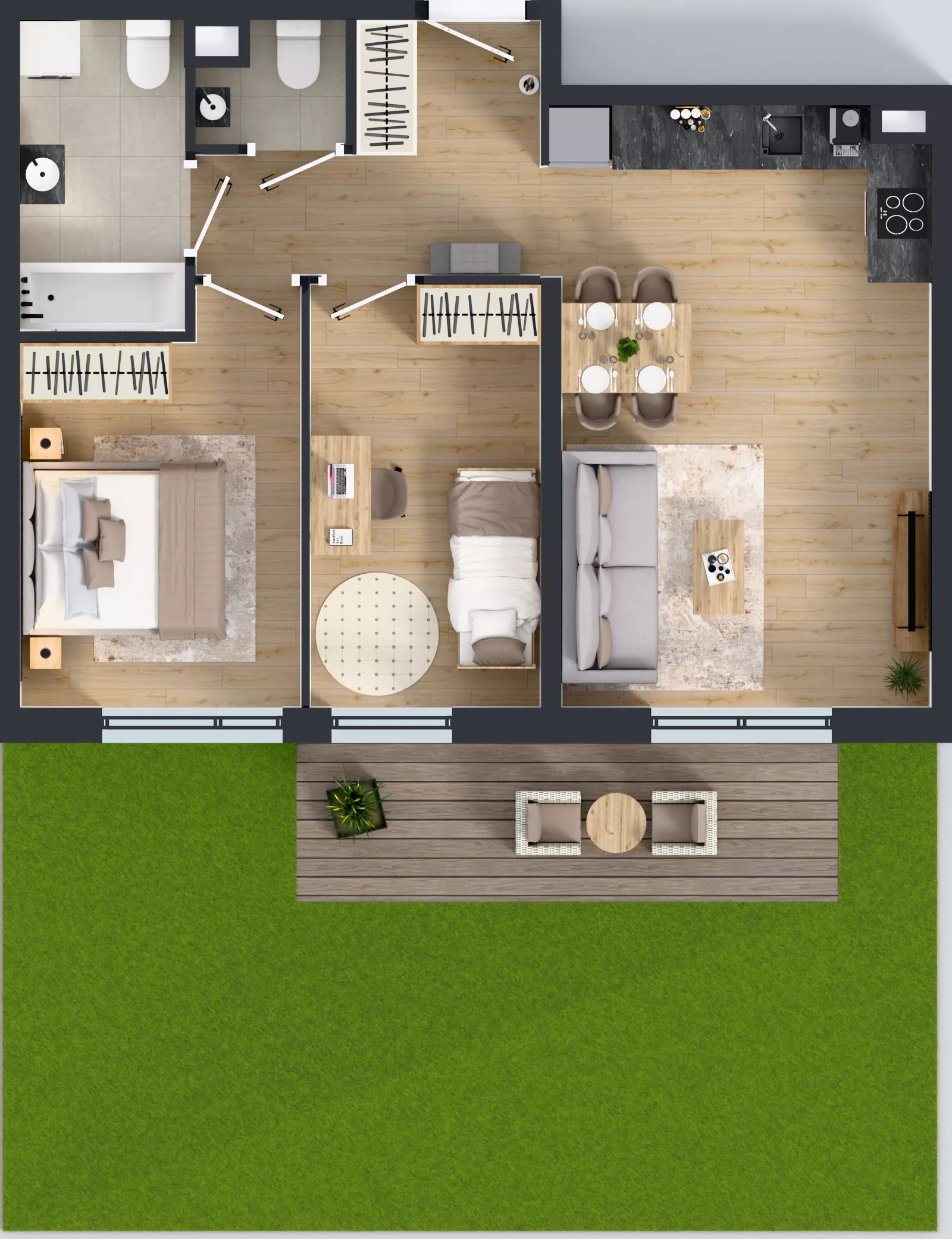 3 pokoje, mieszkanie 56,13 m², parter, oferta nr O/2, Wille Biskupin etap 1.3, Wrocław, Biskupin-Sępolno-Dąbie-Bartoszowice, Śródmieście, ul. Braci Gierymskich