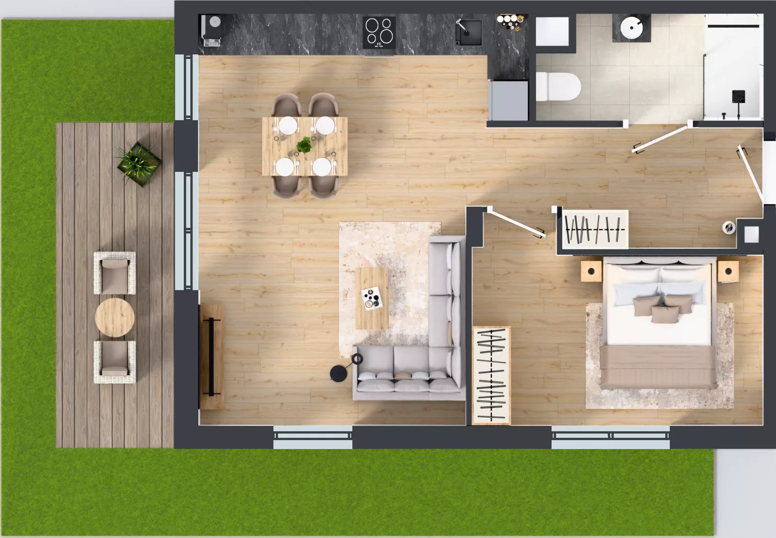 2 pokoje, mieszkanie 51,99 m², parter, oferta nr R/2, Wille Biskupin etap 1.3, Wrocław, Biskupin-Sępolno-Dąbie-Bartoszowice, Śródmieście, ul. Braci Gierymskich