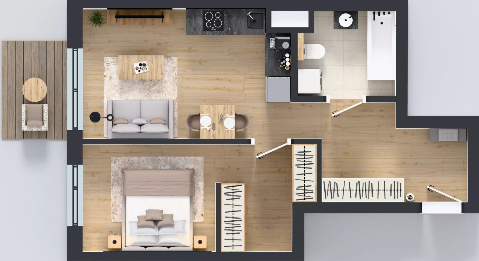 2 pokoje, mieszkanie 43,57 m², piętro 2, oferta nr D/42, Bokserska 71 etap 2.3, Warszawa, Ursynów, Wyczółki, ul. Bokserska
