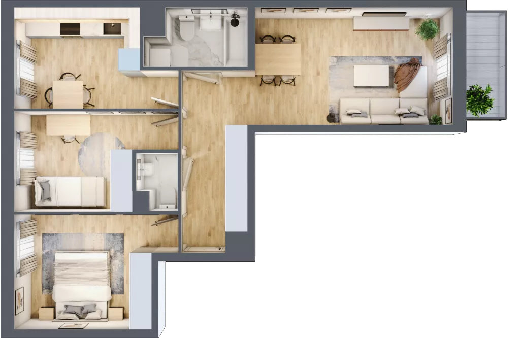 3 pokoje, mieszkanie 65,09 m², piętro 1, oferta nr B/49, Osiedle Międzyleska, Wrocław, Tarnogaj, Krzyki, ul. Międzyleska 6b