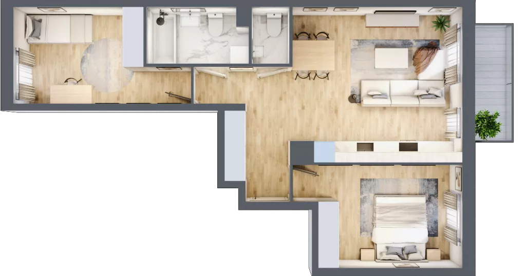 3 pokoje, mieszkanie 60,49 m², piętro 2, oferta nr B/125, Osiedle Międzyleska, Wrocław, Tarnogaj, Krzyki, ul. Międzyleska 6b