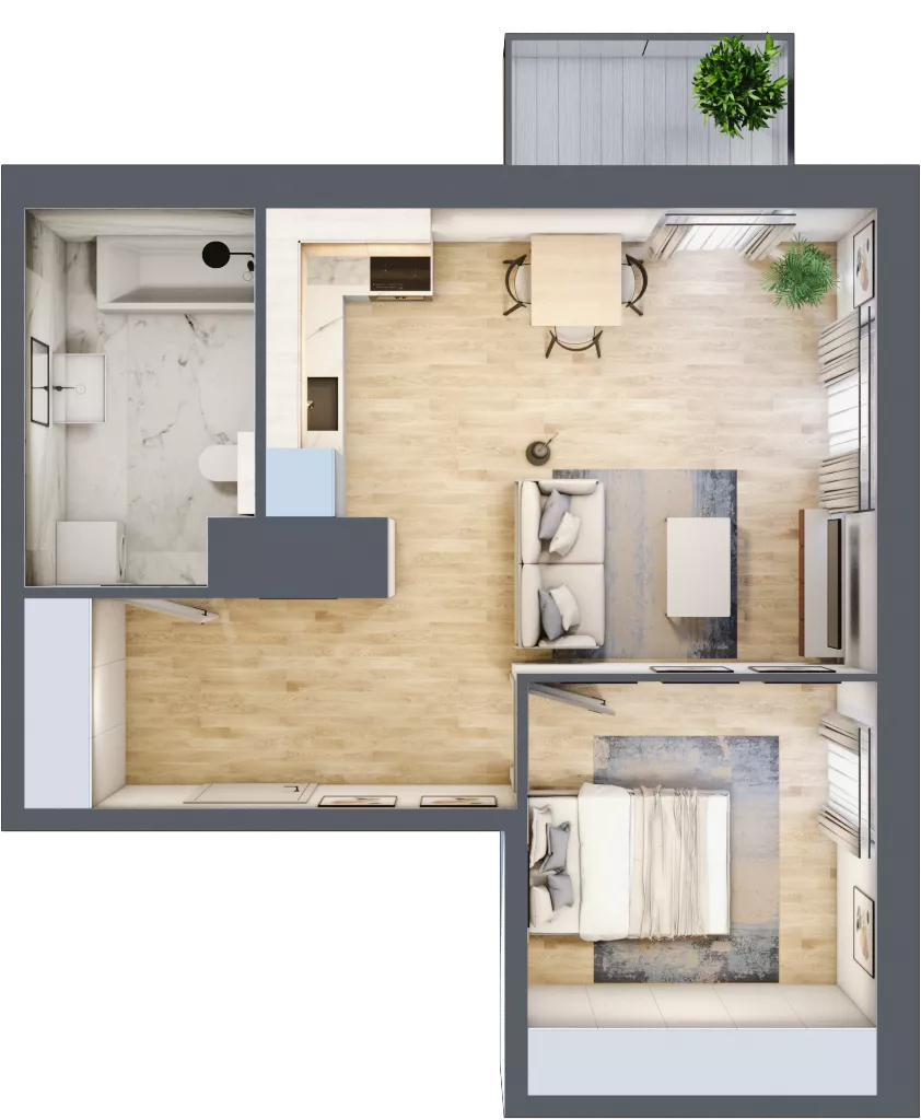2 pokoje, mieszkanie 45,18 m², piętro 1, oferta nr B/73, Apartamenty Park Matecznego, Kraków, Podgórze, Mateczny, ul. Rydlówka 5