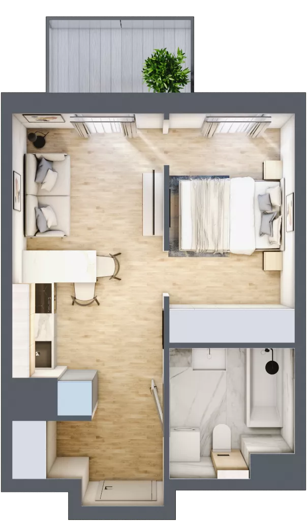 2 pokoje, mieszkanie 30,84 m², piętro 1, oferta nr C/4, Apartamenty Park Matecznego, Kraków, Podgórze, Mateczny, ul. Rydlówka 5