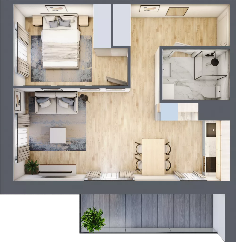 2 pokoje, mieszkanie 43,42 m², piętro 4, oferta nr B/28, Osiedle przy Malborskiej budynek B, Kraków, Podgórze Duchackie, Wola Duchacka, ul. Białoruska