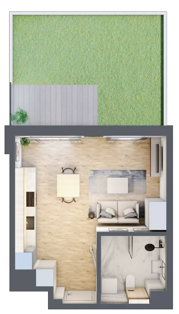 1 pokój, mieszkanie 29,69 m², parter, oferta nr H/43, Metro Zachód 8 bud. E-H, Warszawa, Bemowo, Chrzanów, ul. Jana Heweliusza