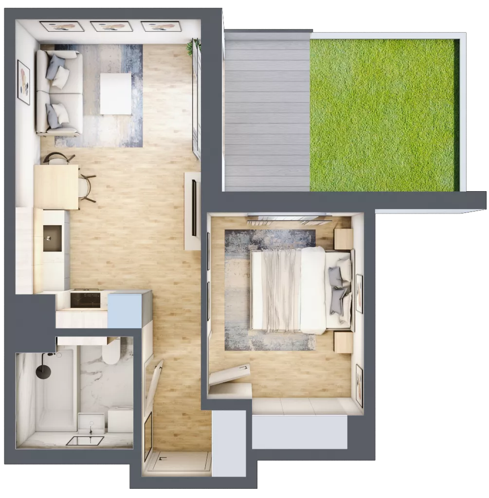 2 pokoje, mieszkanie 35,57 m², parter, oferta nr H/48, Metro Zachód 8 bud. E-H, Warszawa, Bemowo, Chrzanów, ul. Jana Heweliusza