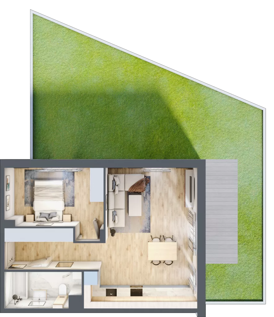 2 pokoje, mieszkanie 52,01 m², parter, oferta nr C/1, Wille Biskupin, Wrocław, Biskupin-Sępolno-Dąbie-Bartoszowice, Śródmieście, ul. Braci Gierymskich 156