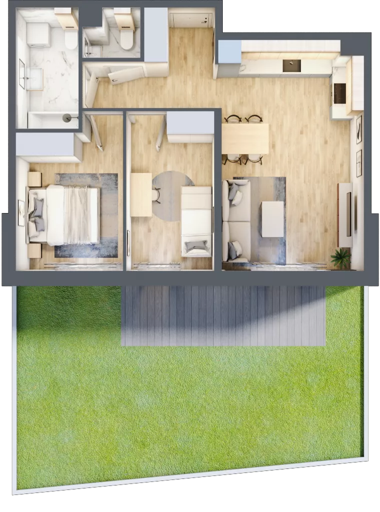 3 pokoje, mieszkanie 56,13 m², parter, oferta nr G/2, Wille Biskupin, Wrocław, Biskupin-Sępolno-Dąbie-Bartoszowice, Śródmieście, ul. Braci Gierymskich 156