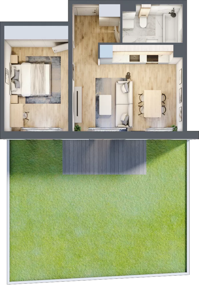 2 pokoje, mieszkanie 44,60 m², parter, oferta nr J/2, Wille Biskupin, Wrocław, Biskupin-Sępolno-Dąbie-Bartoszowice, Śródmieście, ul. Braci Gierymskich 156