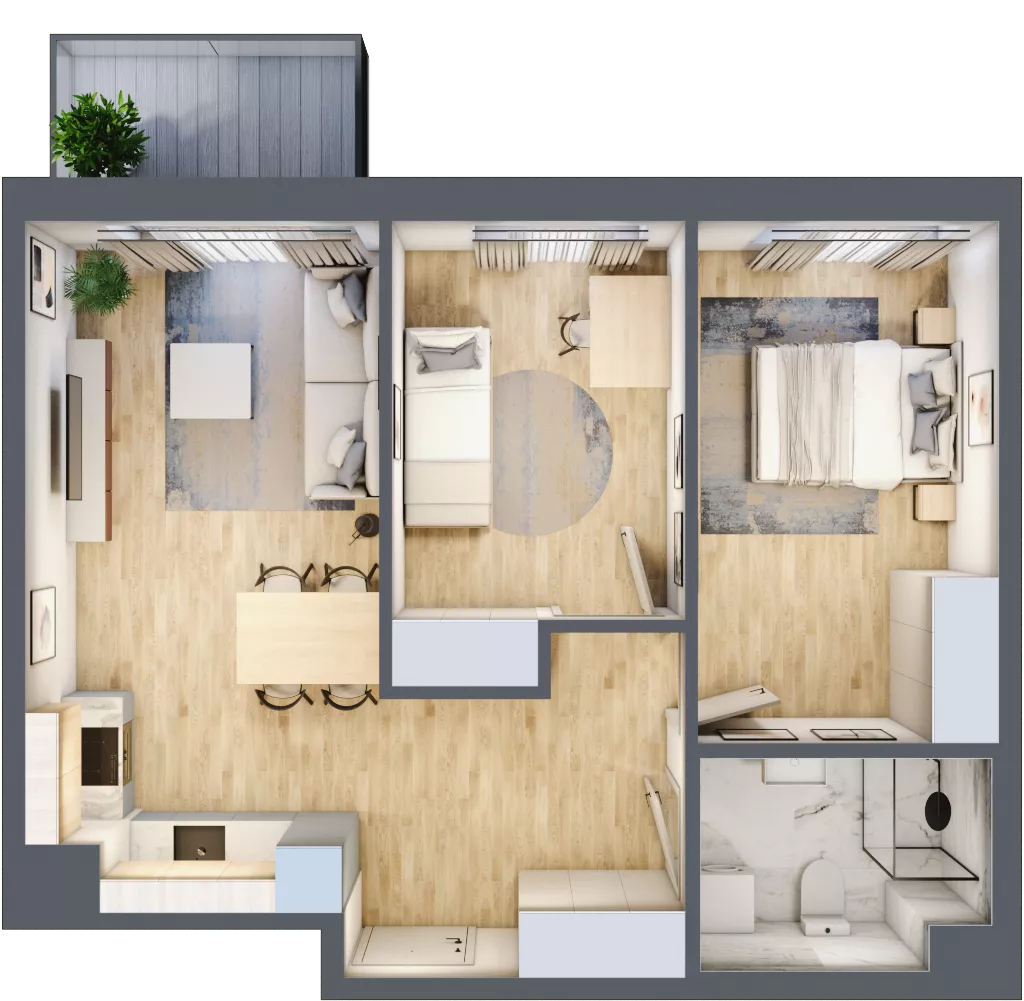 3 pokoje, mieszkanie 55,95 m², piętro 1, oferta nr A/8, Apartamenty Beethovena, Warszawa, Mokotów, Sielce, ul. Dziekońskiego 4
