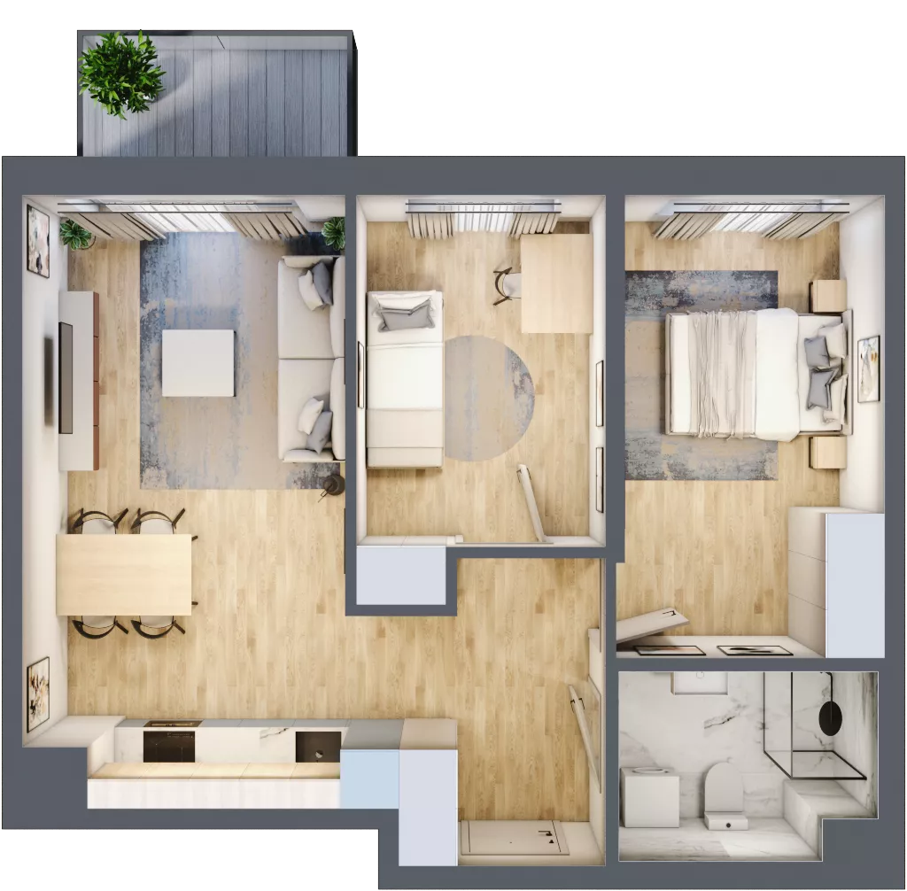 3 pokoje, mieszkanie 55,01 m², piętro 2, oferta nr A/34, Apartamenty Beethovena, Warszawa, Mokotów, Sielce, ul. Dziekońskiego 4