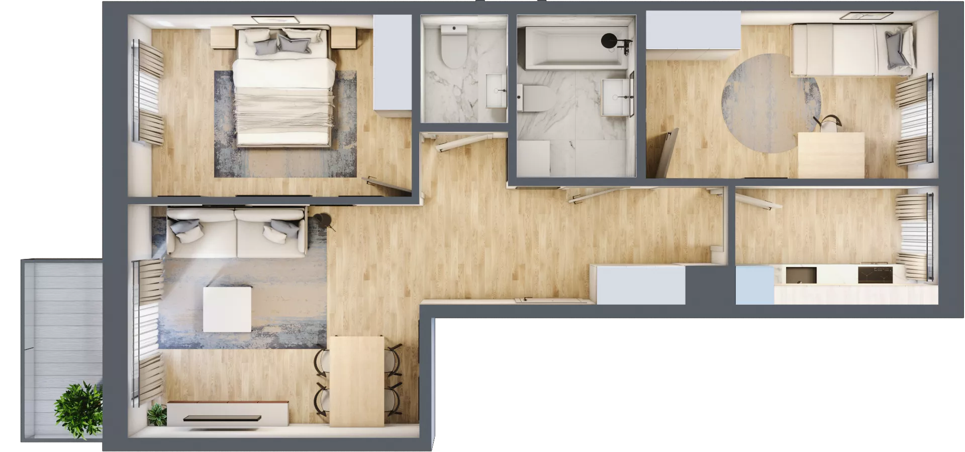 3 pokoje, mieszkanie 64,63 m², piętro 5, oferta nr B/67, Apartamenty Beethovena, Warszawa, Mokotów, Sielce, ul. Dziekońskiego 4