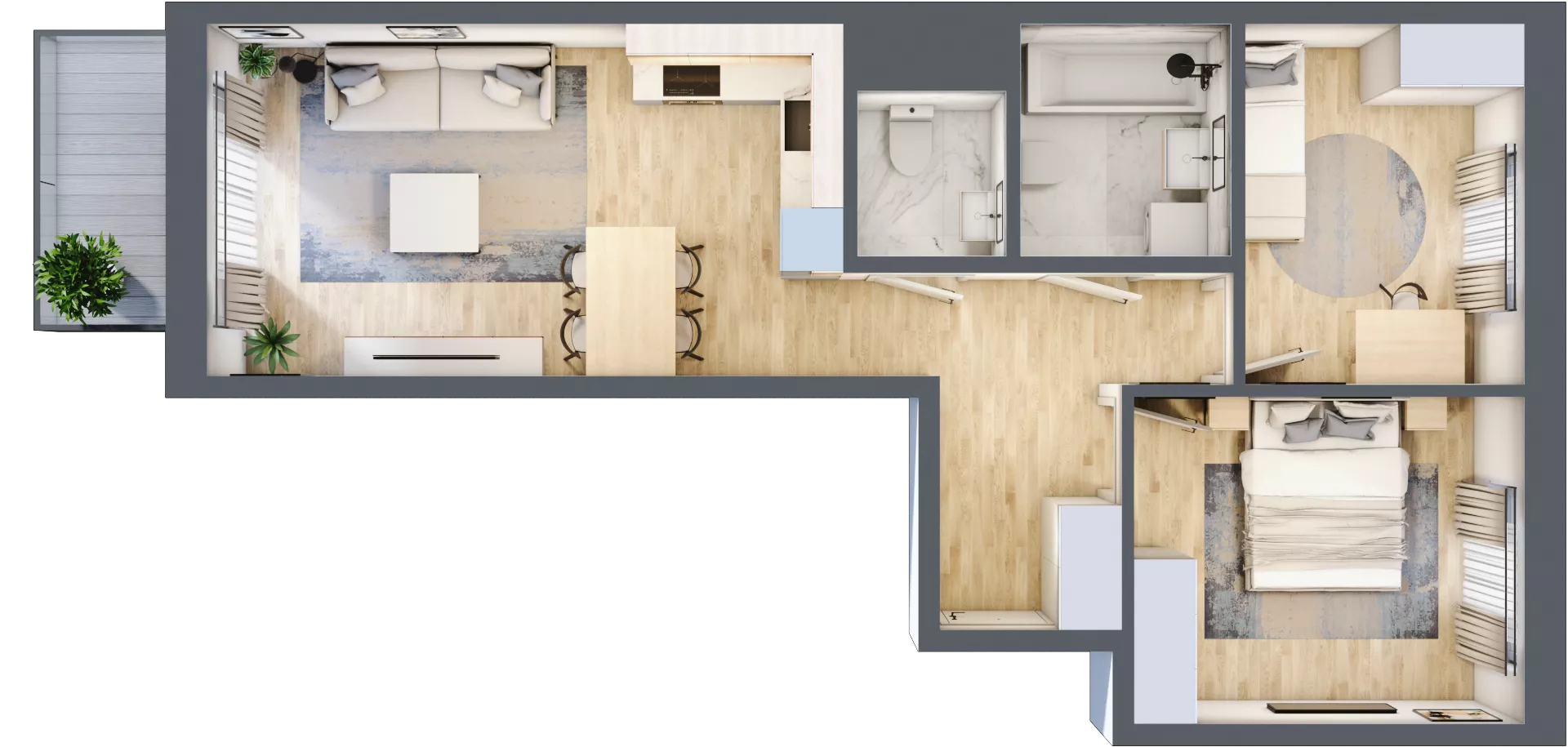 3 pokoje, mieszkanie 57,52 m², piętro 3, oferta nr B/43, Apartamenty Beethovena, Warszawa, Mokotów, Sielce, ul. Dziekońskiego 4