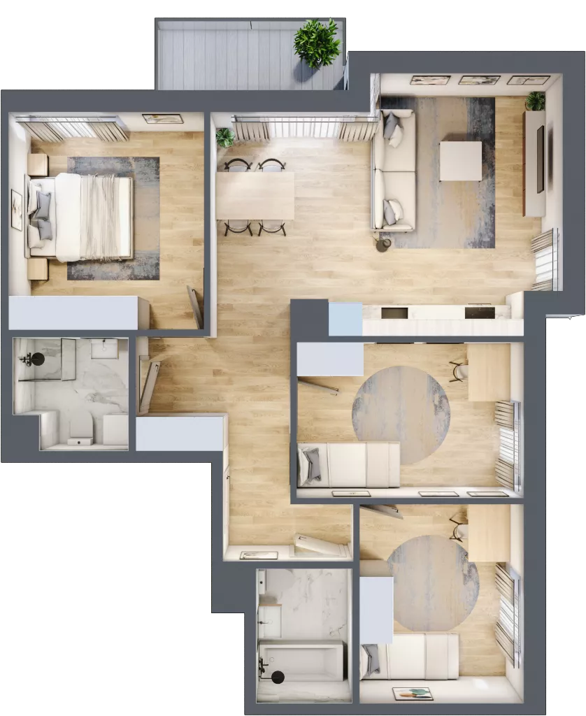 4 pokoje, mieszkanie 79,74 m², piętro 2, oferta nr B/57, Apartamenty Beethovena, Warszawa, Mokotów, Sielce, ul. Dziekońskiego 4