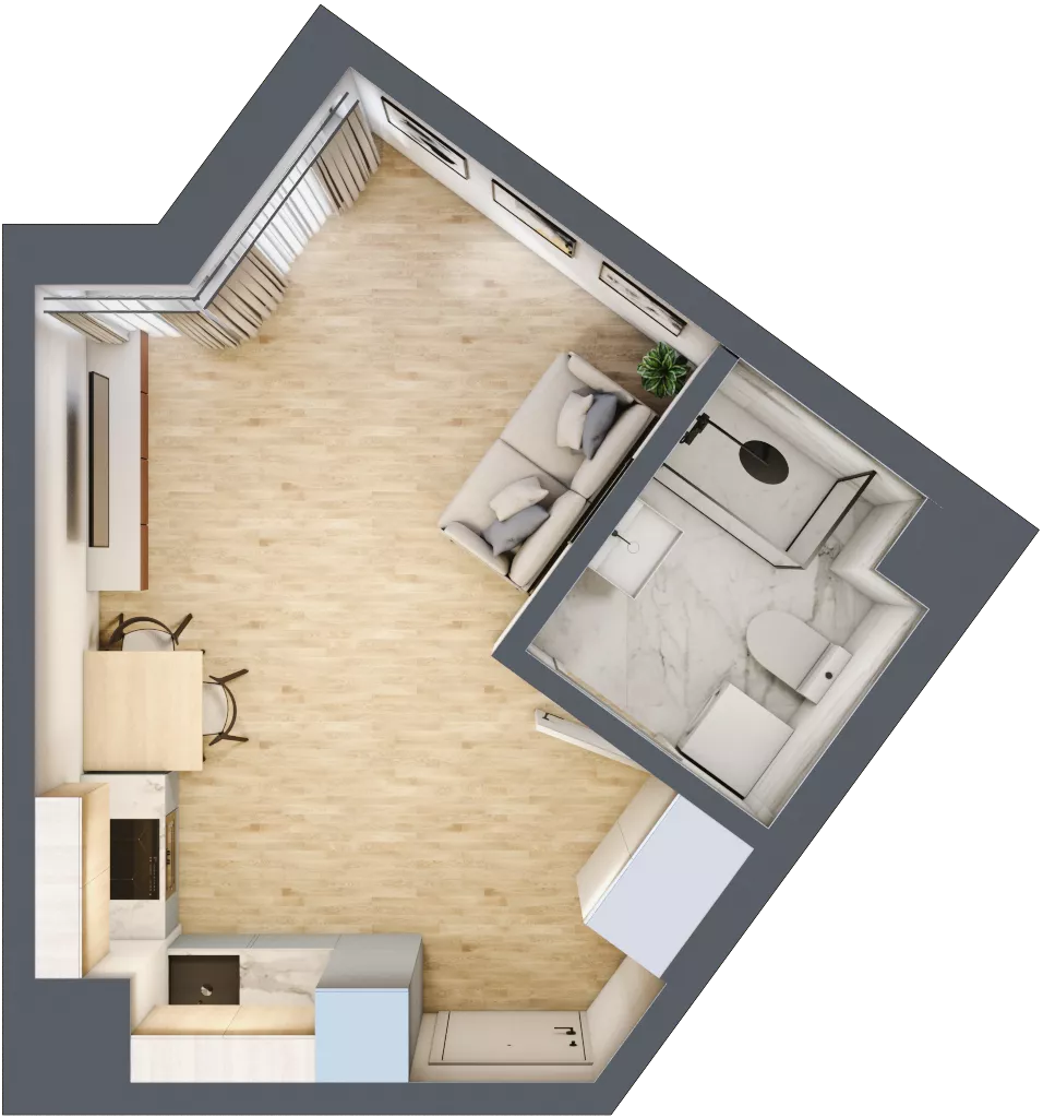 1 pokój, mieszkanie 25,86 m², piętro 5, oferta nr D/16, Apartamenty Beethovena, Warszawa, Mokotów, Sielce, ul. Dziekońskiego 4