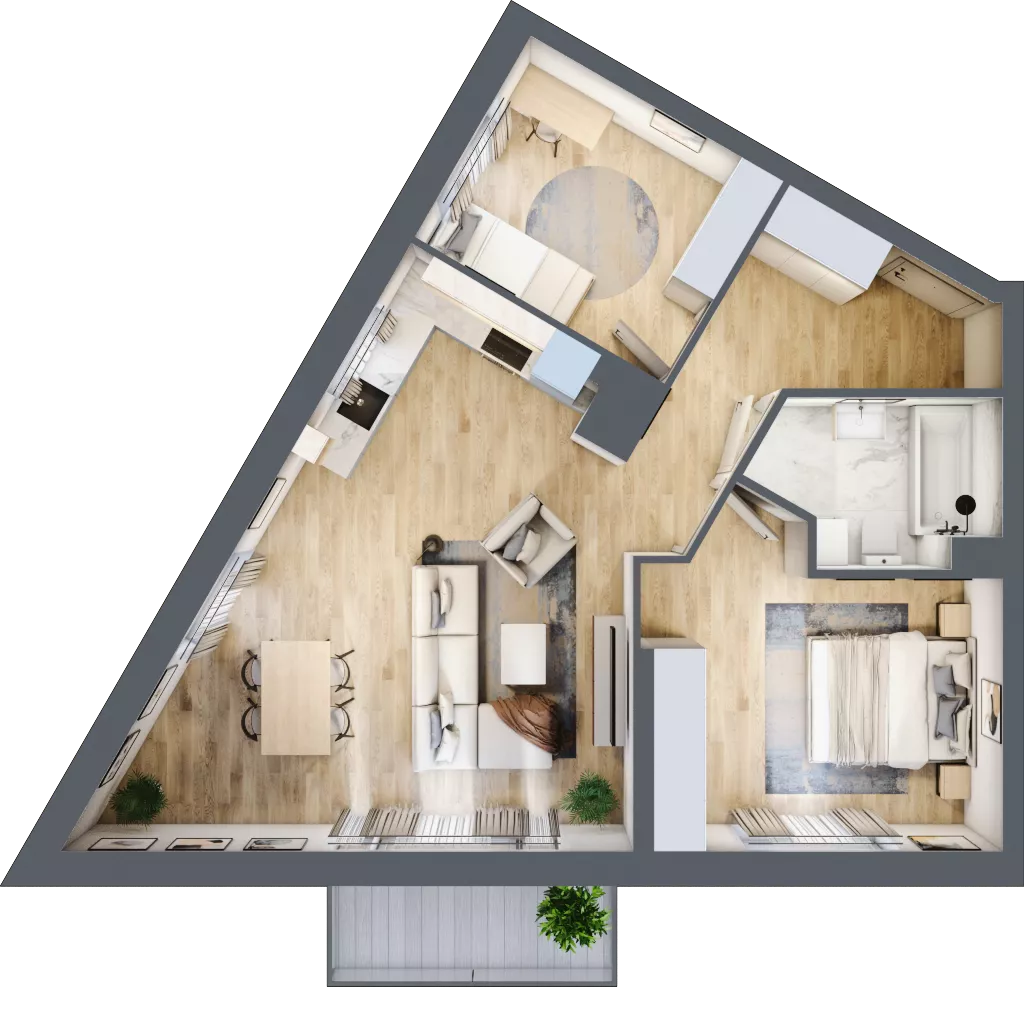 3 pokoje, mieszkanie 64,59 m², piętro 3, oferta nr B/145, Apartamenty nad Oławką 2, Wrocław, Przedmieście Oławskie, Krzyki, ul. Krakowska 98a