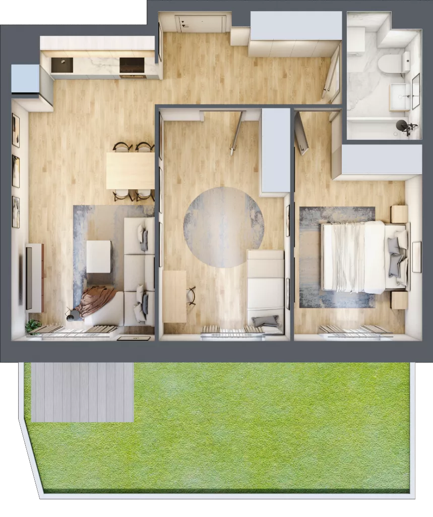 2 pokoje, mieszkanie 59,02 m², parter, oferta nr B/3, Apartamenty nad Oławką 2, Wrocław, Przedmieście Oławskie, Krzyki, ul. Krakowska 98a