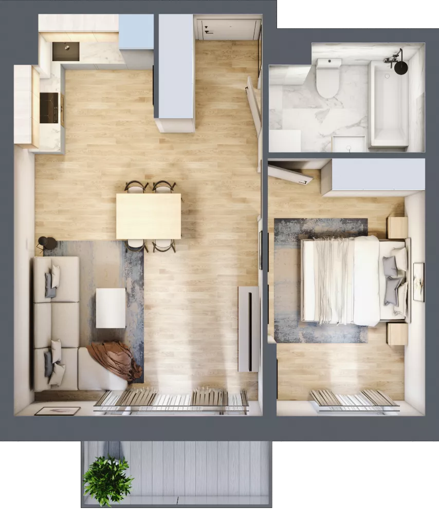 2 pokoje, mieszkanie 45,88 m², piętro 3, oferta nr B/124, Apartamenty nad Oławką 2, Wrocław, Przedmieście Oławskie, Krzyki, ul. Krakowska 98a