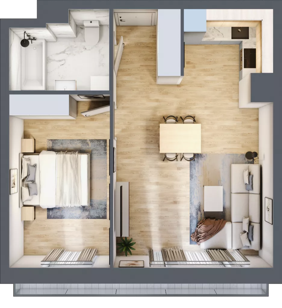 2 pokoje, mieszkanie 46,61 m², piętro 2, oferta nr B/119, Apartamenty nad Oławką 2, Wrocław, Przedmieście Oławskie, Krzyki, ul. Krakowska 98a