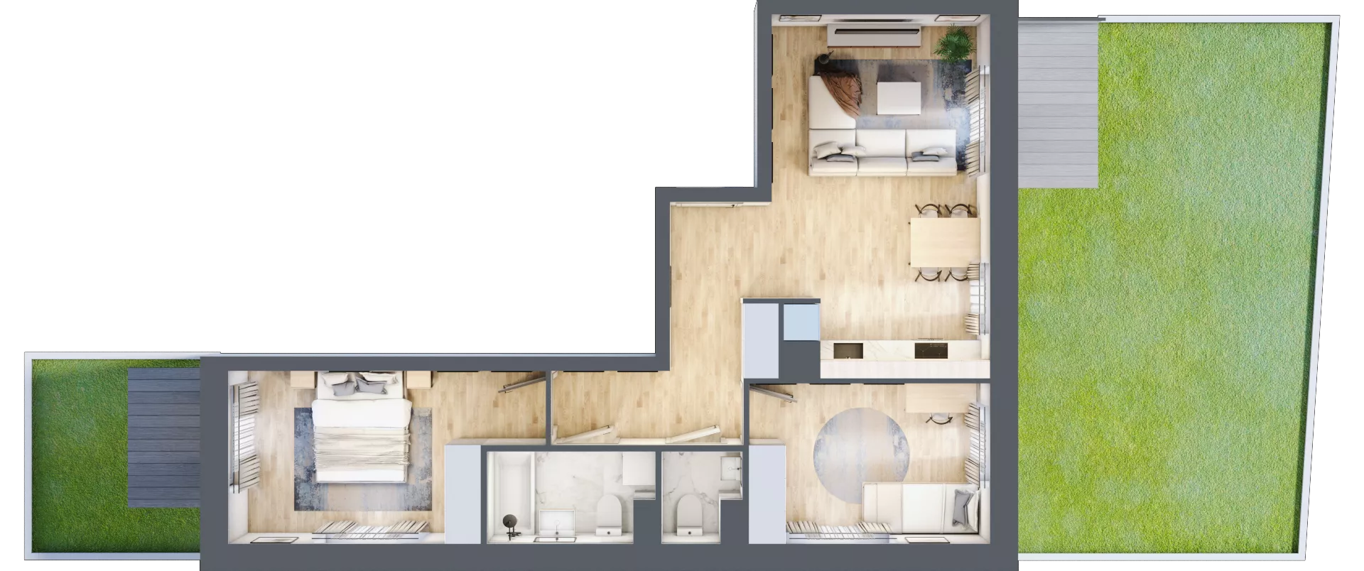 3 pokoje, mieszkanie 60,20 m², parter, oferta nr B/2, Apartamenty nad Oławką 2, Wrocław, Przedmieście Oławskie, Krzyki, ul. Krakowska 98a