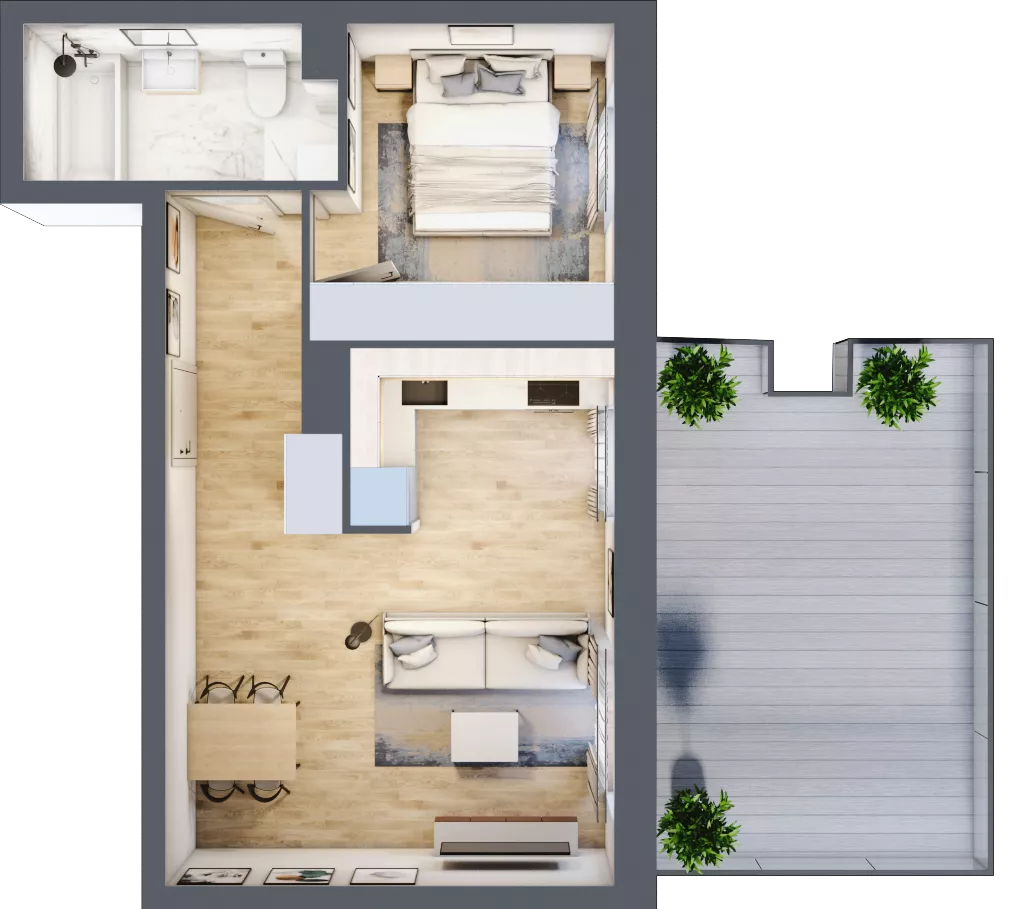 2 pokoje, mieszkanie 41,74 m², piętro 2, oferta nr B/92, Apartamenty nad Oławką 2, Wrocław, Przedmieście Oławskie, Krzyki, ul. Krakowska 98a