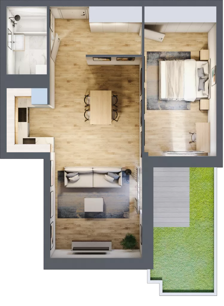 2 pokoje, mieszkanie 55,46 m², parter, oferta nr B/58, Apartamenty nad Oławką 2, Wrocław, Przedmieście Oławskie, Krzyki, ul. Krakowska 98a