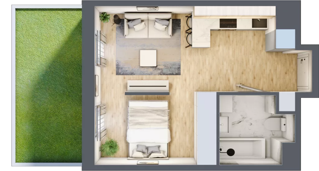1 pokój, mieszkanie 29,91 m², parter, oferta nr F/2, Apartamenty Park Matecznego bud. F i G, Kraków, Podgórze, Mateczny, ul. Rydlówka / Nowoorawska