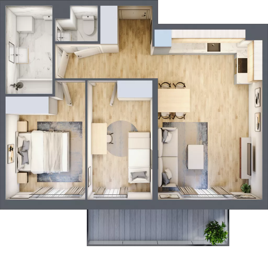 3 pokoje, mieszkanie 56,13 m², piętro 1, oferta nr M/5, Wille Biskupin etap 1.3, Wrocław, Biskupin-Sępolno-Dąbie-Bartoszowice, Śródmieście, ul. Braci Gierymskich