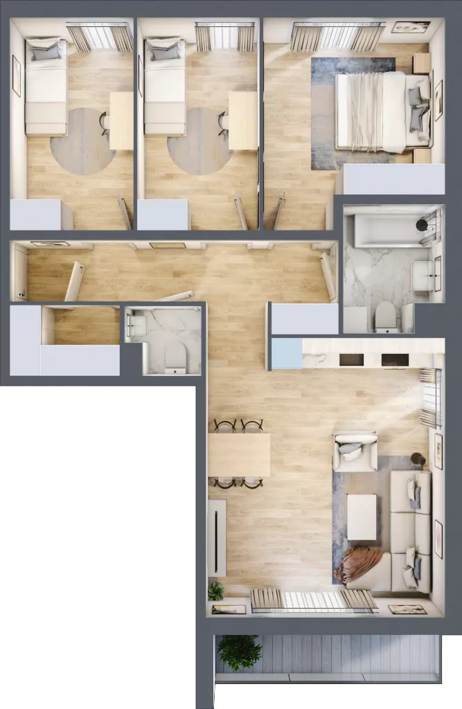 4 pokoje, mieszkanie 76,90 m², piętro 2, oferta nr M/7, Wille Biskupin etap 1.3, Wrocław, Biskupin-Sępolno-Dąbie-Bartoszowice, Śródmieście, ul. Braci Gierymskich