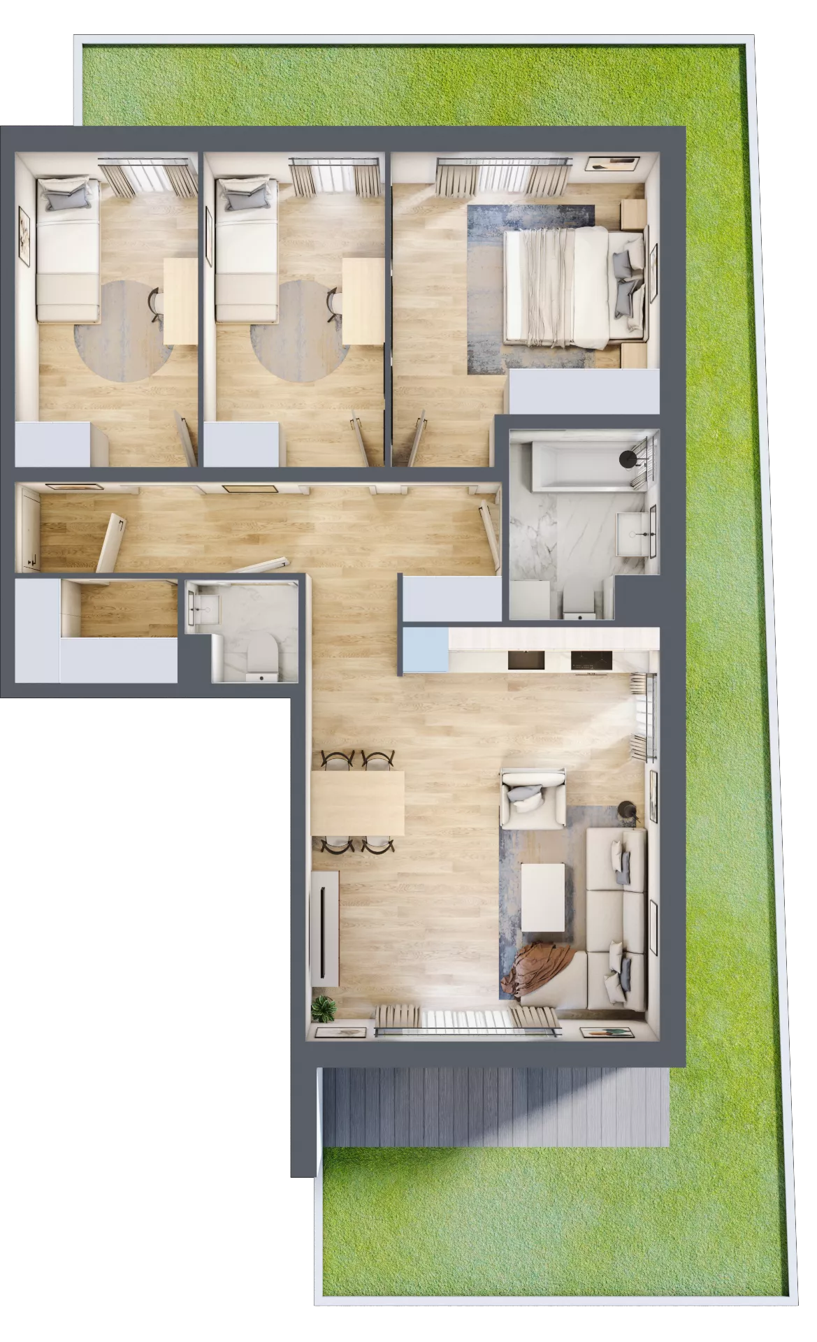4 pokoje, mieszkanie 76,90 m², parter, oferta nr M/1, Wille Biskupin etap 1.3, Wrocław, Biskupin-Sępolno-Dąbie-Bartoszowice, Śródmieście, ul. Braci Gierymskich