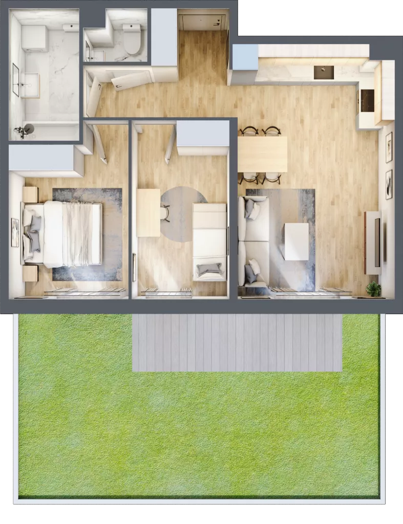 3 pokoje, mieszkanie 56,13 m², parter, oferta nr O/2, Wille Biskupin etap 1.3, Wrocław, Biskupin-Sępolno-Dąbie-Bartoszowice, Śródmieście, ul. Braci Gierymskich