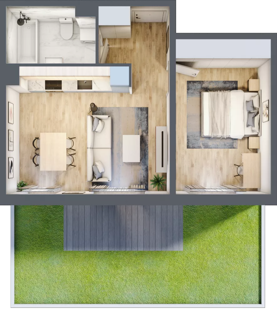 2 pokoje, mieszkanie 44,60 m², parter, oferta nr P/2, Wille Biskupin etap 1.3, Wrocław, Biskupin-Sępolno-Dąbie-Bartoszowice, Śródmieście, ul. Braci Gierymskich