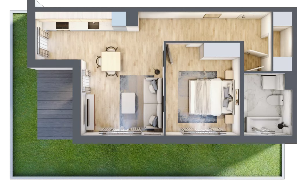 2 pokoje, mieszkanie 47,58 m², parter, oferta nr Q/2, Wille Biskupin etap 1.3, Wrocław, Biskupin-Sępolno-Dąbie-Bartoszowice, Śródmieście, ul. Braci Gierymskich