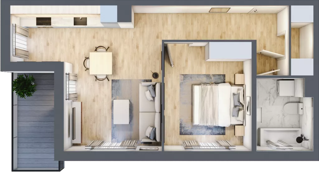2 pokoje, mieszkanie 47,60 m², piętro 1, oferta nr Q/5, Wille Biskupin etap 1.3, Wrocław, Biskupin-Sępolno-Dąbie-Bartoszowice, Śródmieście, ul. Braci Gierymskich