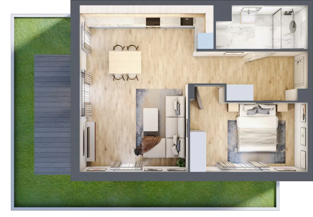 2 pokoje, mieszkanie 51,99 m², parter, oferta nr R/2, Wille Biskupin etap 1.3, Wrocław, Biskupin-Sępolno-Dąbie-Bartoszowice, Śródmieście, ul. Braci Gierymskich