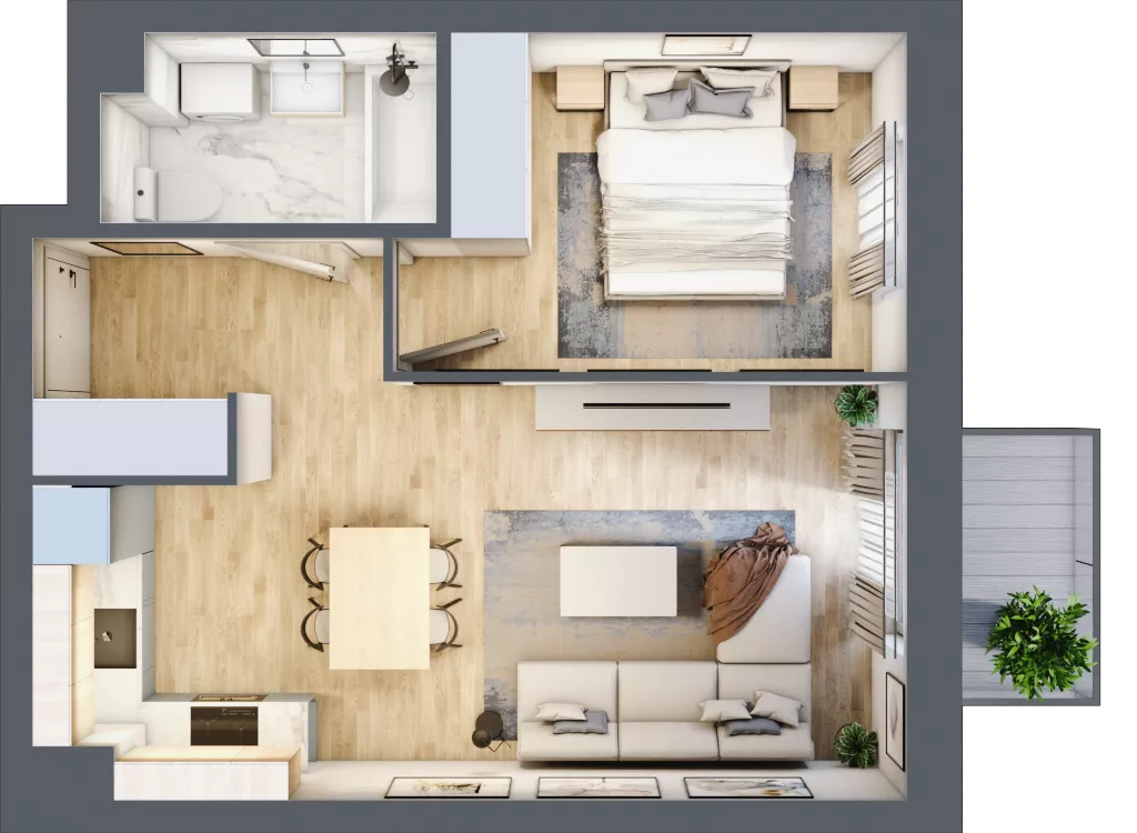 2 pokoje, mieszkanie 39,06 m², piętro 2, oferta nr B2/28, Osiedle Arkadia, Wrocław, Polanowice-Poświętne-Ligota, Poświętne, ul. Ramiszowska 6