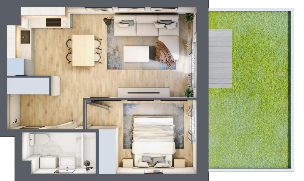 2 pokoje, mieszkanie 39,71 m², parter, oferta nr B2/6, Osiedle Arkadia, Wrocław, Polanowice-Poświętne-Ligota, Poświętne, ul. Ramiszowska 6