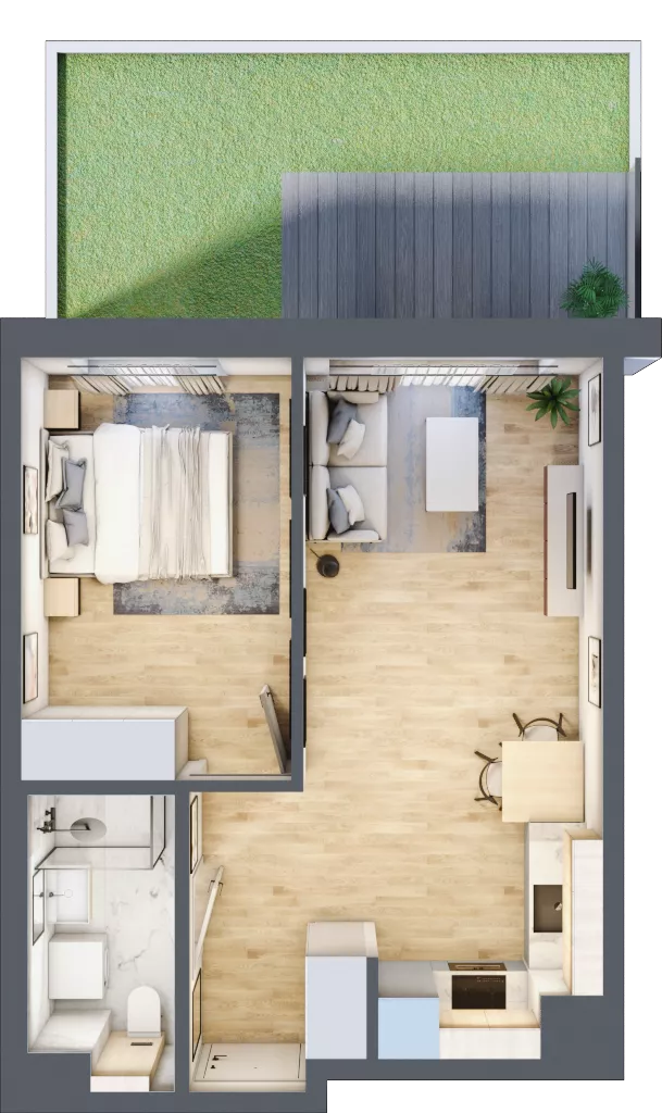 2 pokoje, mieszkanie 38,48 m², parter, oferta nr A/2, Osiedle Myśliborska, Warszawa, Białołęka, Żerań, ul. Myśliborska / Ochorowicza