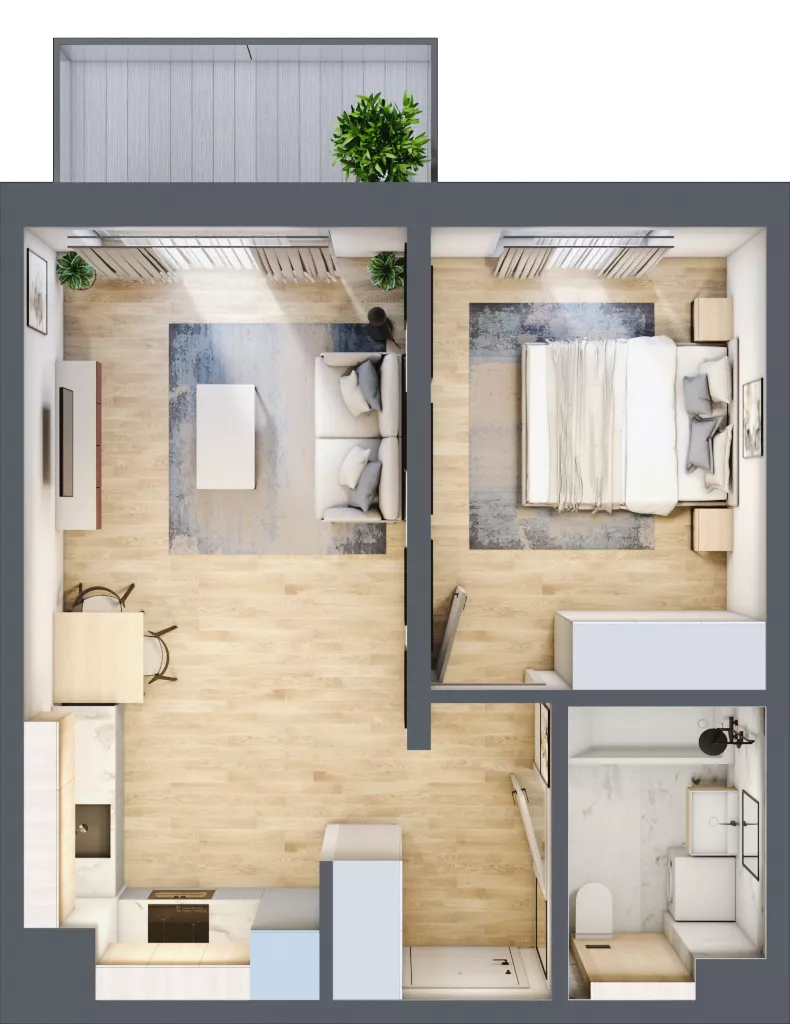 2 pokoje, mieszkanie 40,69 m², piętro 2, oferta nr A/52, Osiedle Myśliborska, Warszawa, Białołęka, Żerań, ul. Myśliborska / Ochorowicza