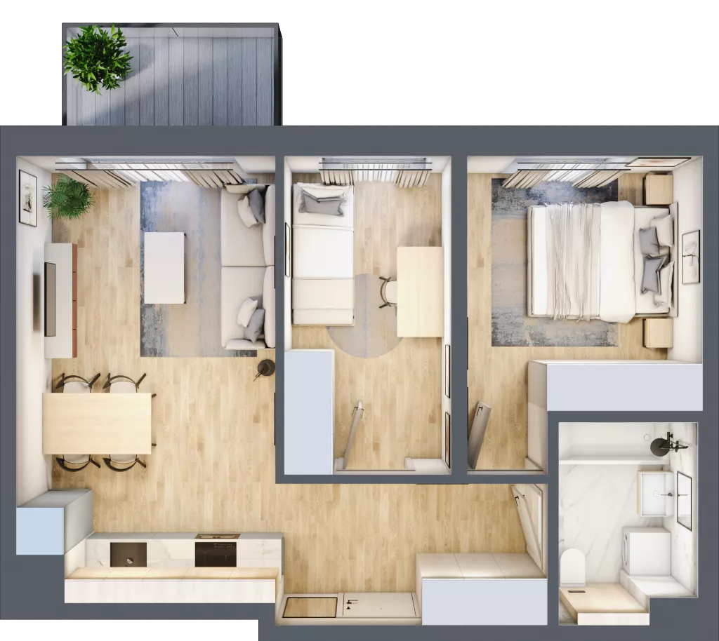 3 pokoje, mieszkanie 48,37 m², piętro 1, oferta nr B/60, Osiedle Myśliborska, Warszawa, Białołęka, Żerań, ul. Myśliborska / Ochorowicza