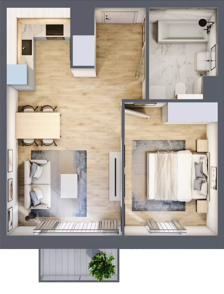 2 pokoje, mieszkanie 41,17 m², piętro 3, oferta nr A/107, Osiedle przy Wielickiej, Kraków, Bieżanów-Prokocim, ul. Marii Orwid / Wielicka
