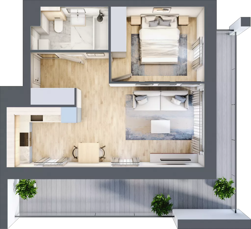 2 pokoje, mieszkanie 42,69 m², piętro 1, oferta nr A/6, Osiedle przy Wielickiej, Kraków, Bieżanów-Prokocim, ul. Marii Orwid / Wielicka