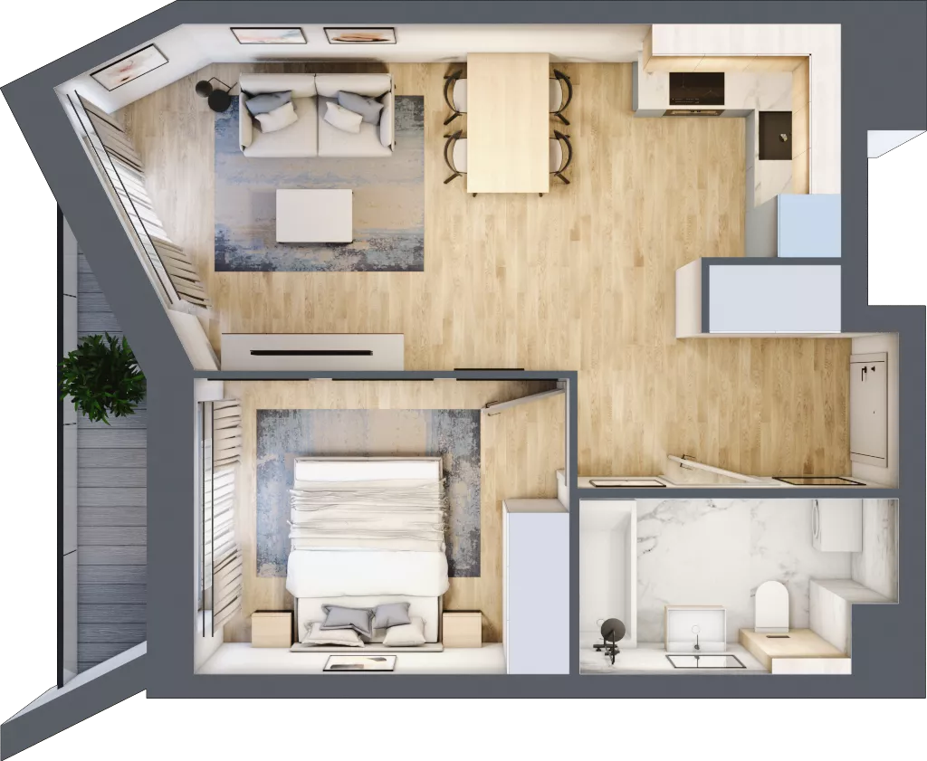 2 pokoje, mieszkanie 42,22 m², piętro 4, oferta nr A/47, Osiedle przy Wielickiej, Kraków, Bieżanów-Prokocim, ul. Marii Orwid / Wielicka