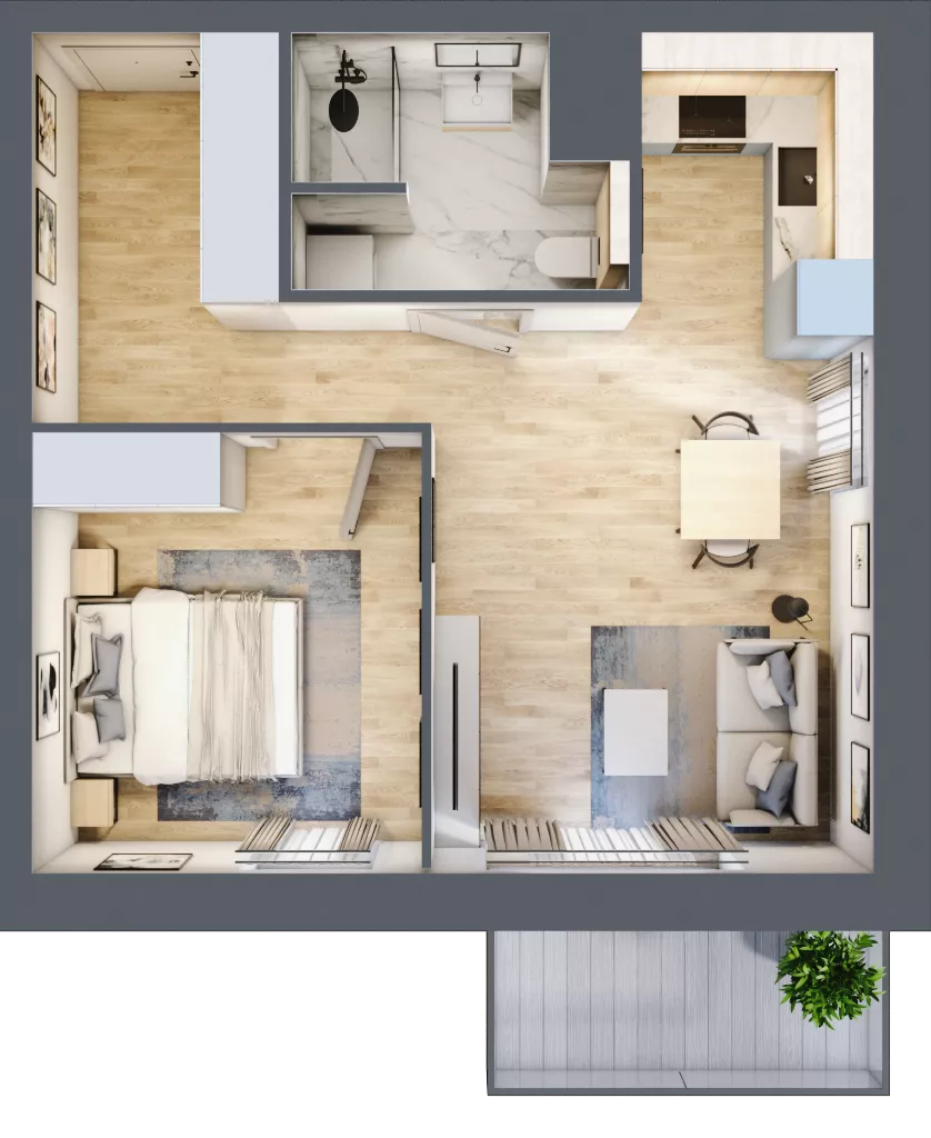 2 pokoje, mieszkanie 44,08 m², piętro 3, oferta nr A/26, Osiedle przy Wielickiej, Kraków, Bieżanów-Prokocim, ul. Marii Orwid / Wielicka